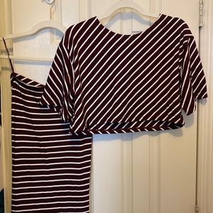 Free People Crop Top and Midi Skirt Set in Burgundy & White